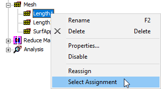 Select Assignment Mesh shortcut menu, Select Assignment