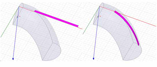 Sheet before and after wrapping on a non-developable surface.