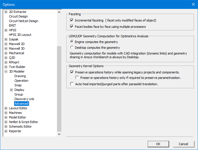 3D Modeler Advanced Options