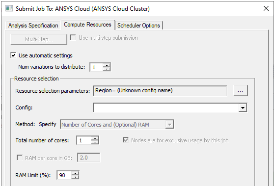 Submit Job To dialog, Compute Resources tab.