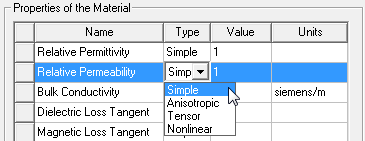 Properties of Material group box.