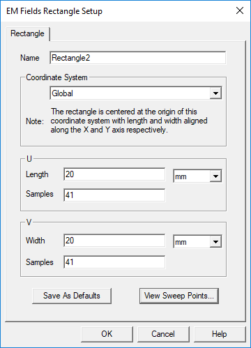 EM Fields Rectangle Setup