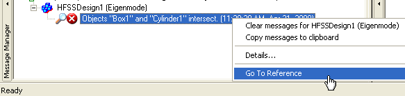 Message right-click menu, Go To Reference option highlighted.