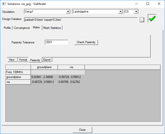 Solutions Window - Passivity Tab