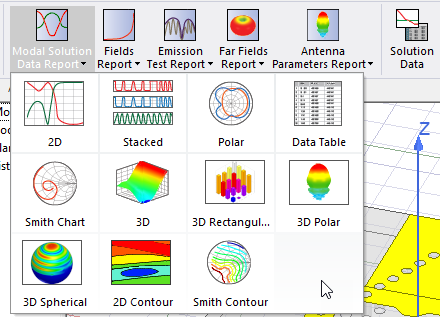 Modal Solution Data Report drop-down menu.