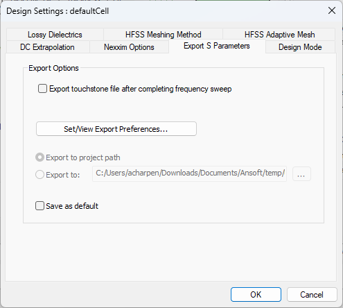 Export S Parameter Settings