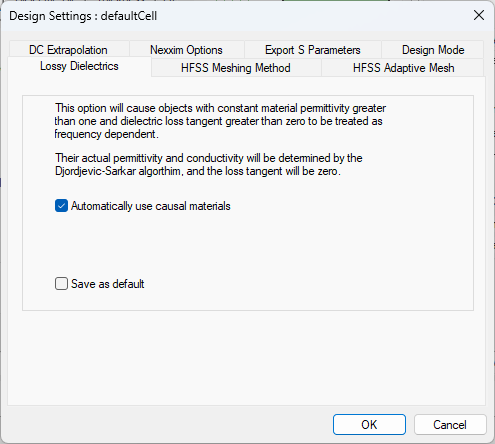 Lossy Dielectrics Settings