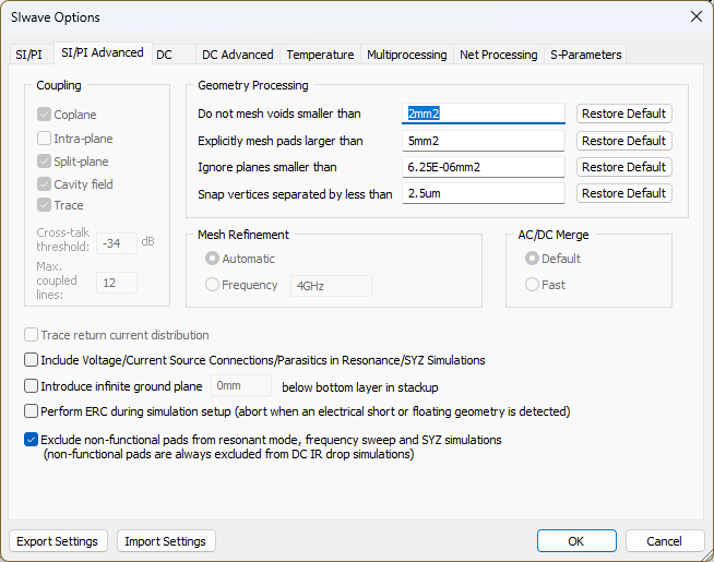 SI/PI Advanced Options