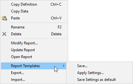 Report Templates Menu