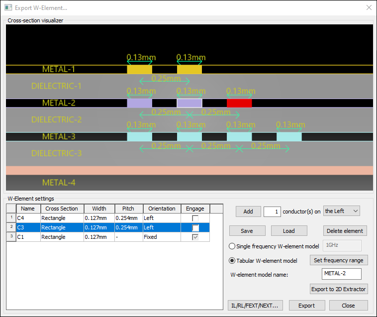 Export W Element Window w/ Cross Section Visualizer