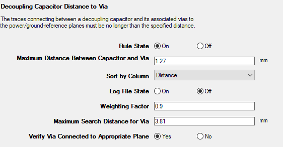 Decoupling Cap Distance to Via Rules