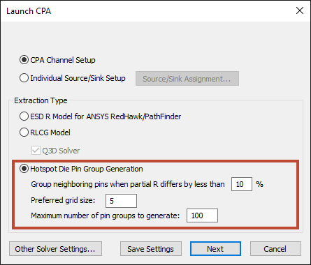 Hotspot Die Pin Group Generation Options