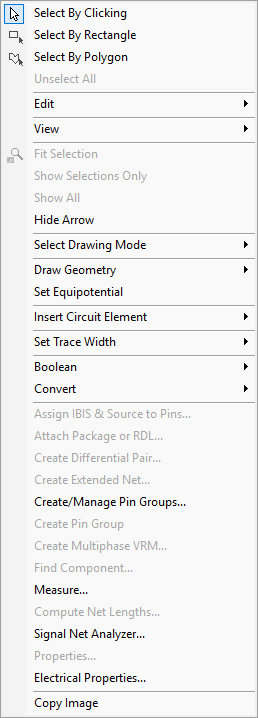 Modeling Workspace - shortcut menu