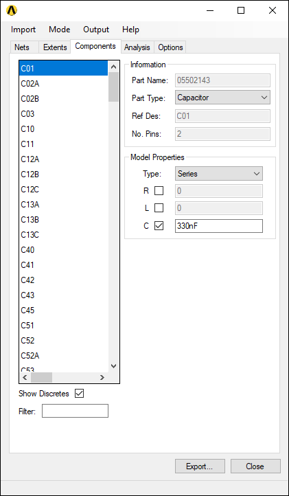 PinToPin Utility - Components Tab