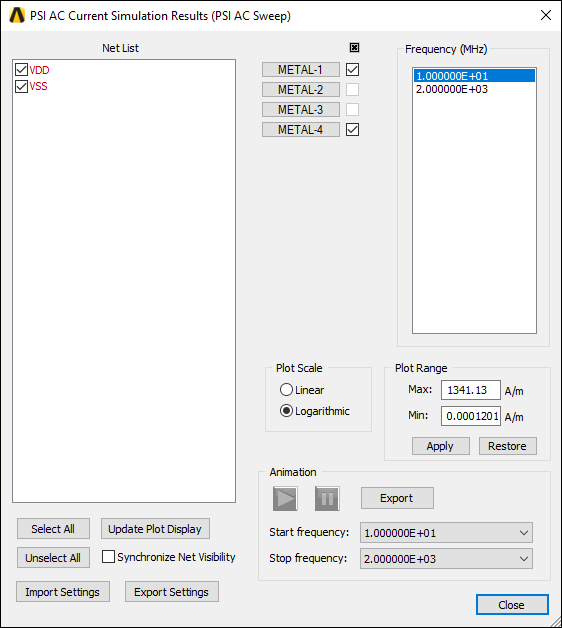 PSI AC Current Simulation Results Window