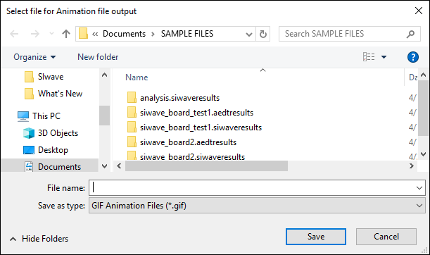 Select file for Animation file output