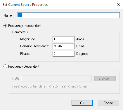 Set Current Source Properties window