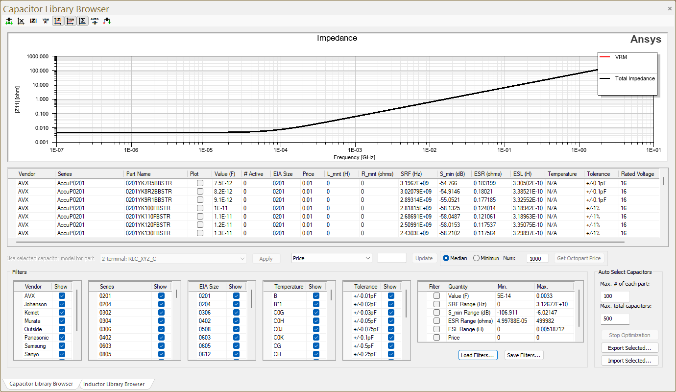 Capacitor Library Browser Window