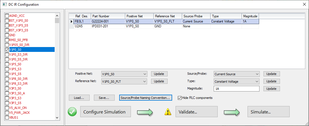 DC IR Configuration Window