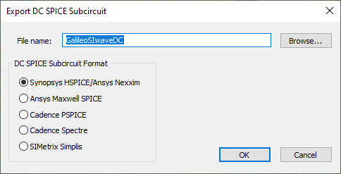 Export DC SPICE Subcircuit Window