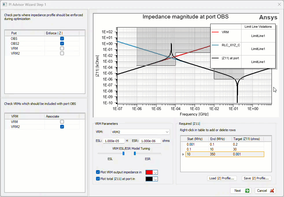 Moving the Impedance Magnitude Table Legend