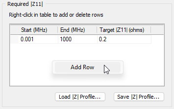 Required |Z11| Area - Add Row