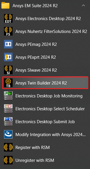 Twin Builder in Start Menu