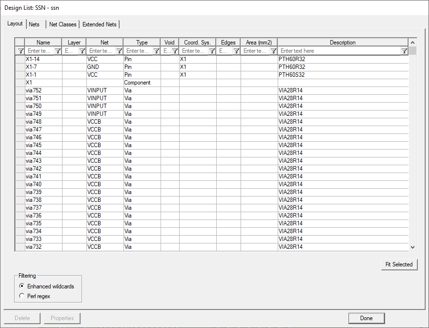 Design List dialog, Layout Tab