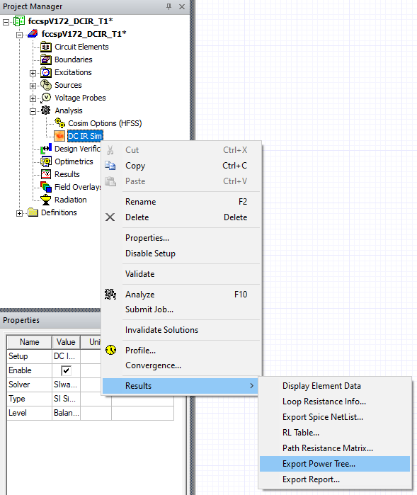 DC IR Sim > Results > Export Power Tree