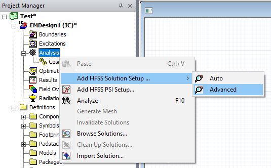 Analysis > Add HFSS Solution Setup ... > Advanced