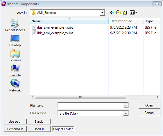 Import Components Window