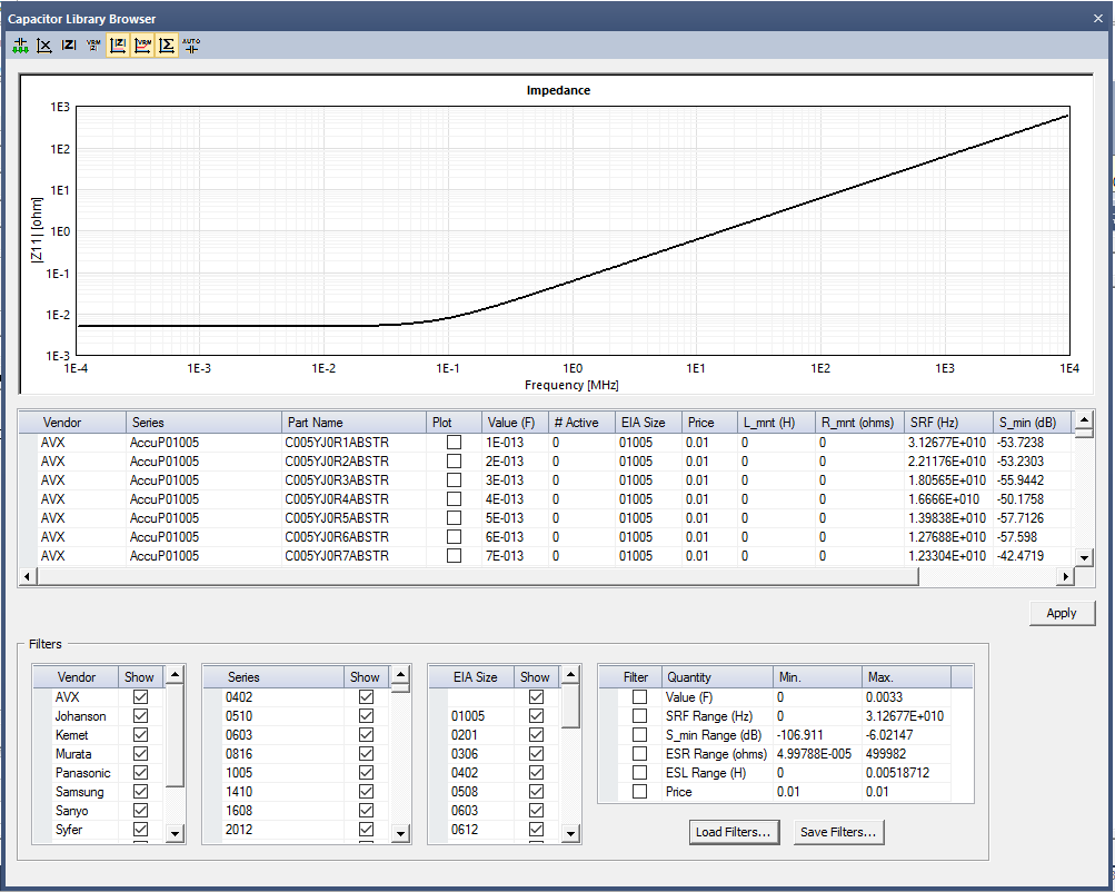 Capacitor Library Browser window