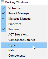 Docking Windows Drop-Down Menu View Menu