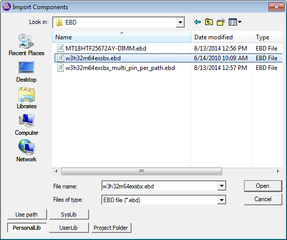Import Components dialog