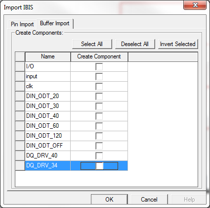 Import IBIS dialof, Buffer Import tab.