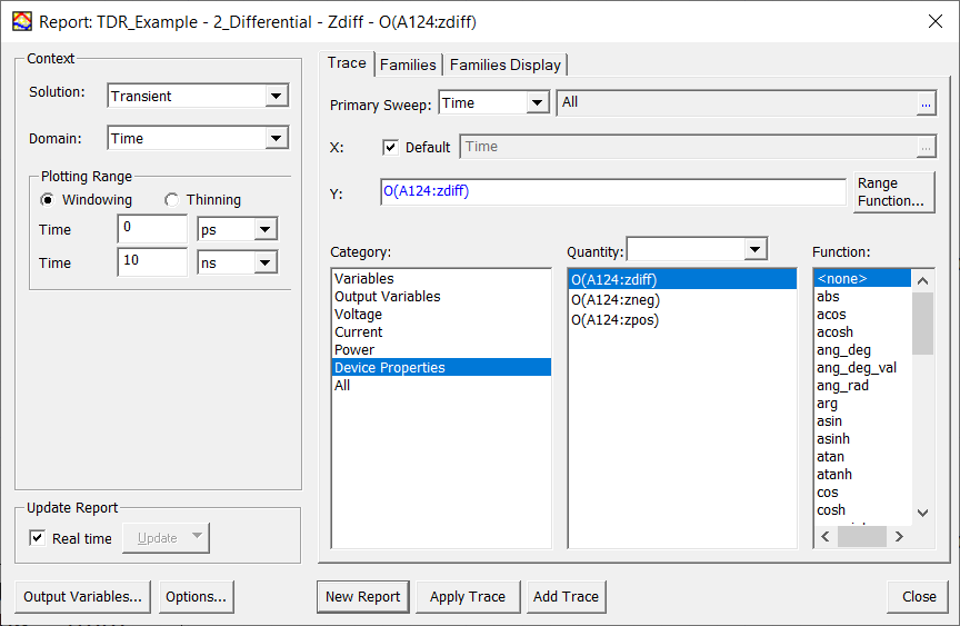 Report window Report window
