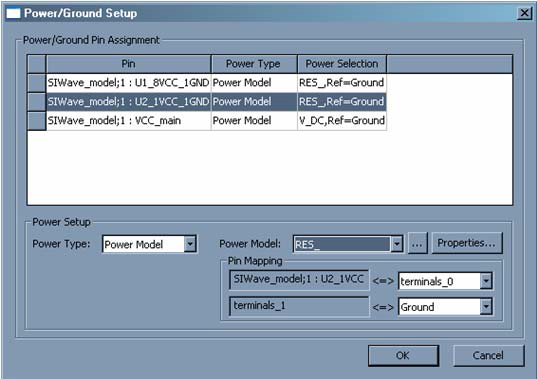 Power/Groung Setup dialog