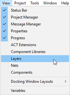 View Menu View Menu with Layers option highlight.