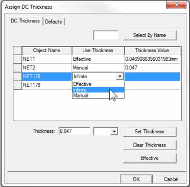 Assign DC Thickness window