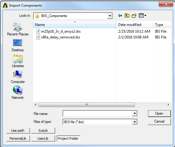 Import Components dialog