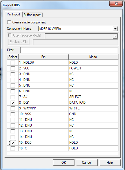 Import IBI dialog, Pin Import tab