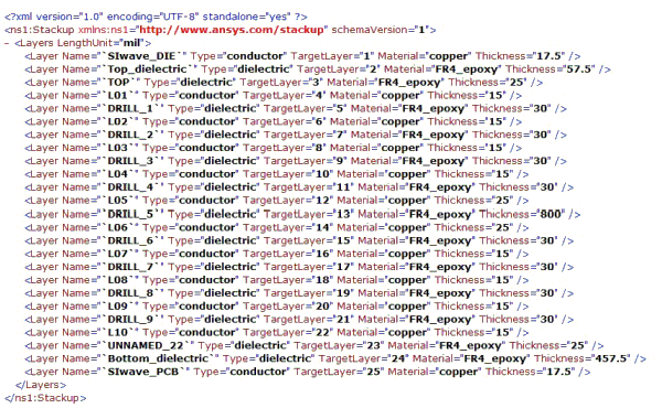 XML File example opened in a text editor.