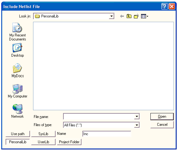 Include Netlist File dialog