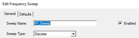 Edit Freuqency Sweep dialog, General tab.