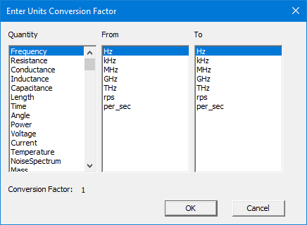 Enter Units Conversion Factor dialog.