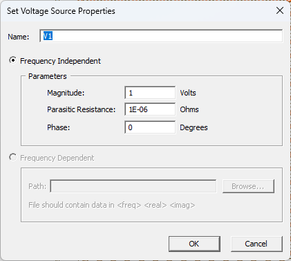 Current Source Properties Window Current Source Properties Window