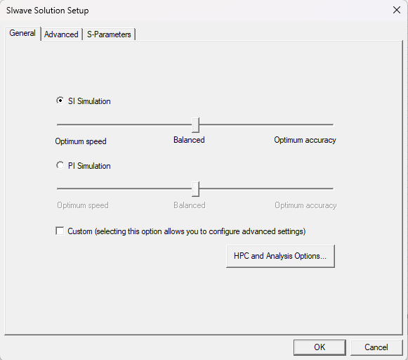 SIwave Solution Setup Window