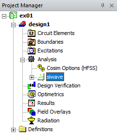 Project Manager > Project Tree > Active Design Folder > Analysis > SIwave