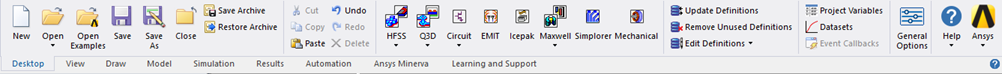 Ansys Electronics Desktop Main Application Window's Ribbon.