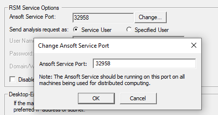 Change Ansoft Service Port dialog box.